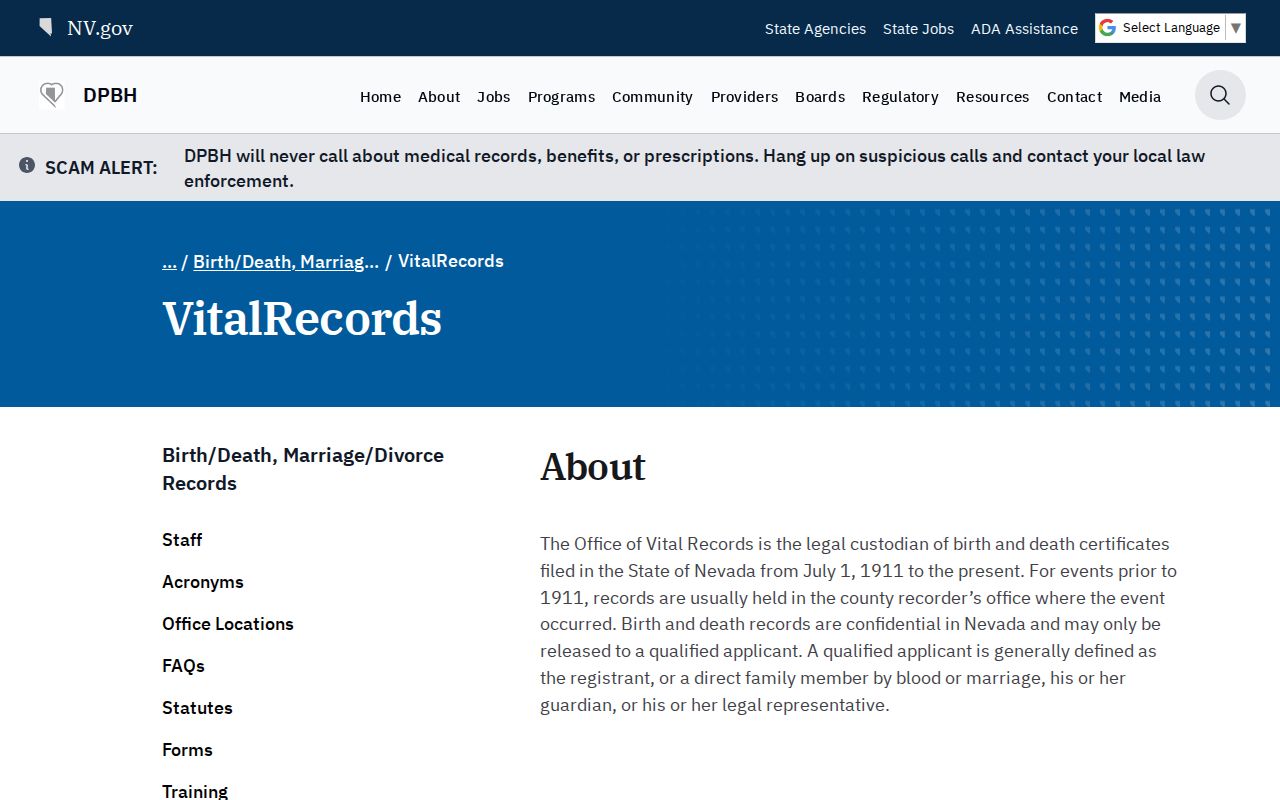 Sun Valley resident lookup vital records at Nevada Office of Vital Records