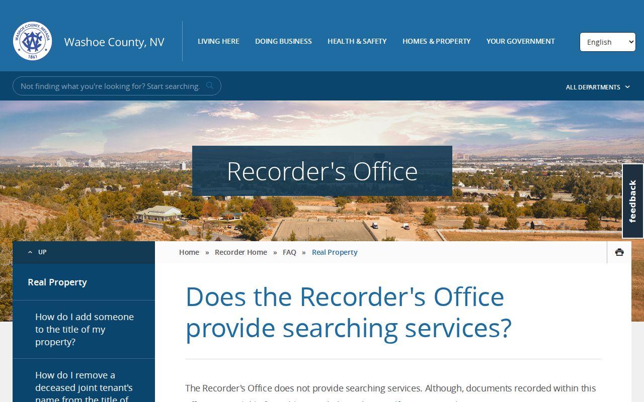 Sun Valley street directory Recorder grantor grantee search guidance