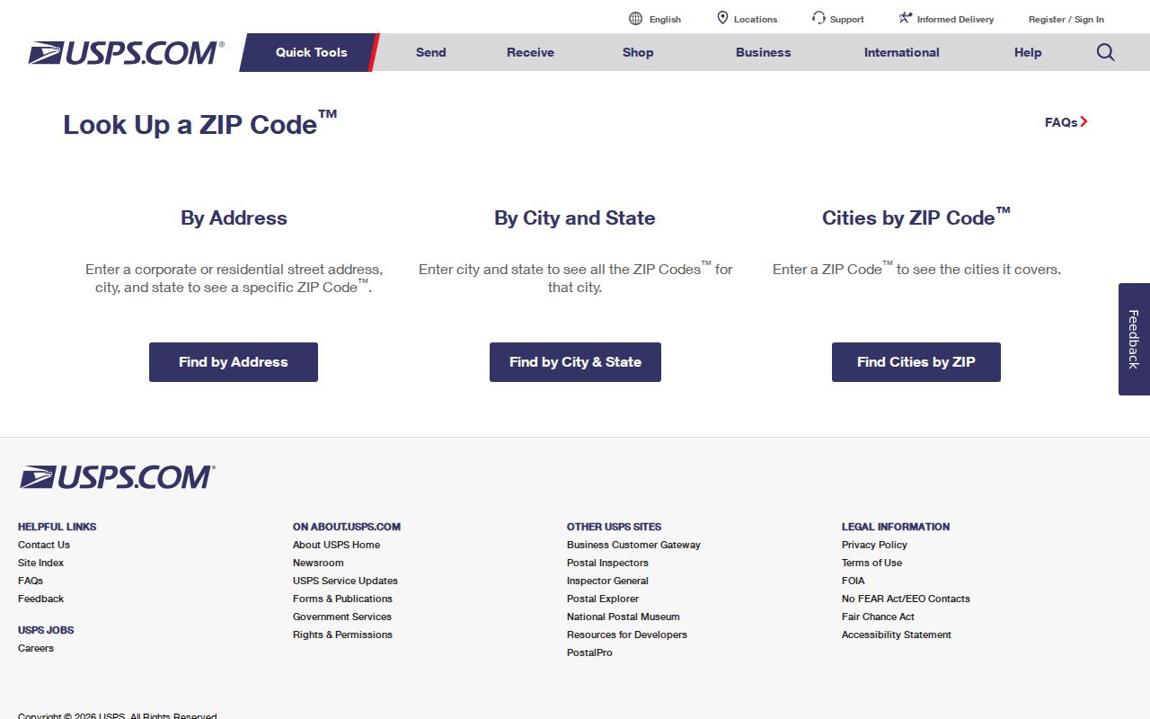 Sun Valley ZIP code directory USPS lookup screen